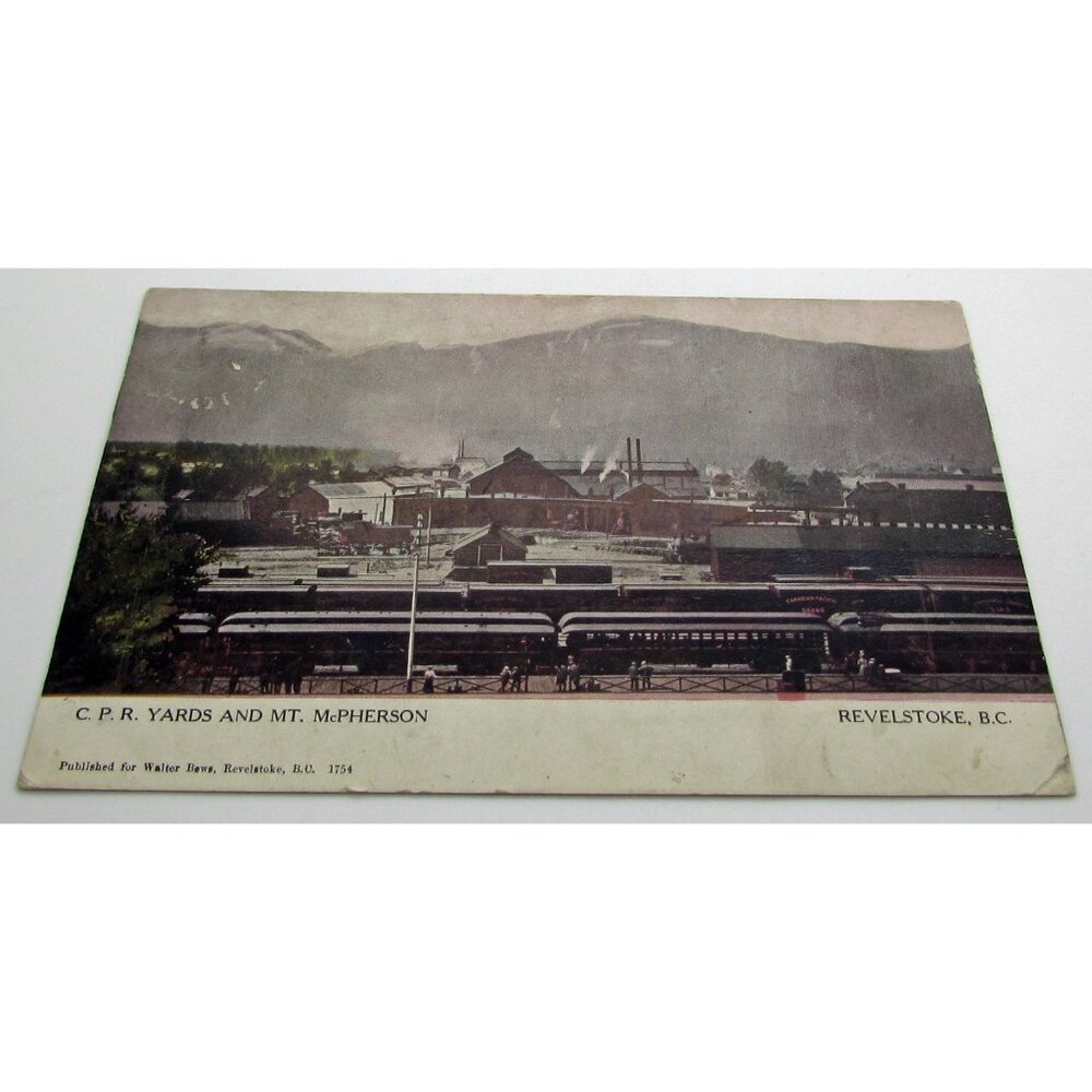 CPR Yards And Mt. McPherson Revelstoke  BC Canada RPPC Real Photo Postcard